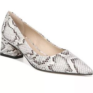 Franco Sarto Romi Leather Snake Print Pointed Toe Block Heels Pumps